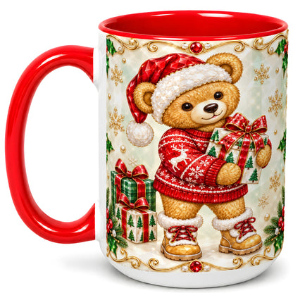 #pl[15oz|Red] Christmas Teddy Bear Coffee Mug, Holiday Bear Mug, Ceramic Cup