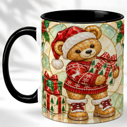 #pl[11oz|Black] Christmas Teddy Bear Coffee Mug, Winter Bear Mug, Ceramic Cup