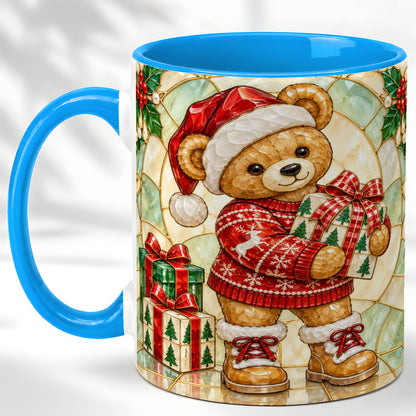 #pl[11oz|Blue] Christmas Teddy Bear Coffee Mug, Winter Bear Mug, Ceramic Cup