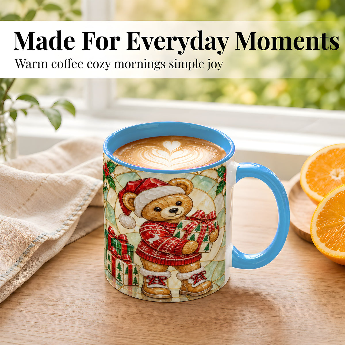 #pl[11oz|Blue] Christmas Teddy Bear Coffee Mug, Winter Bear Mug, Ceramic Cup