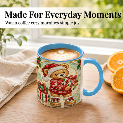 #pl[11oz|Blue] Christmas Teddy Bear Coffee Mug, Winter Bear Mug, Ceramic Cup