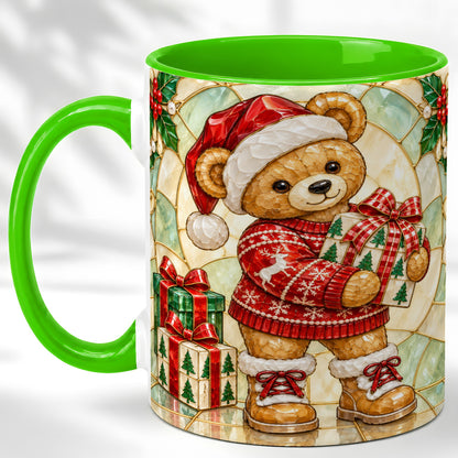 #pl[11oz|Green] Christmas Teddy Bear Coffee Mug, Winter Bear Mug, Ceramic Cup