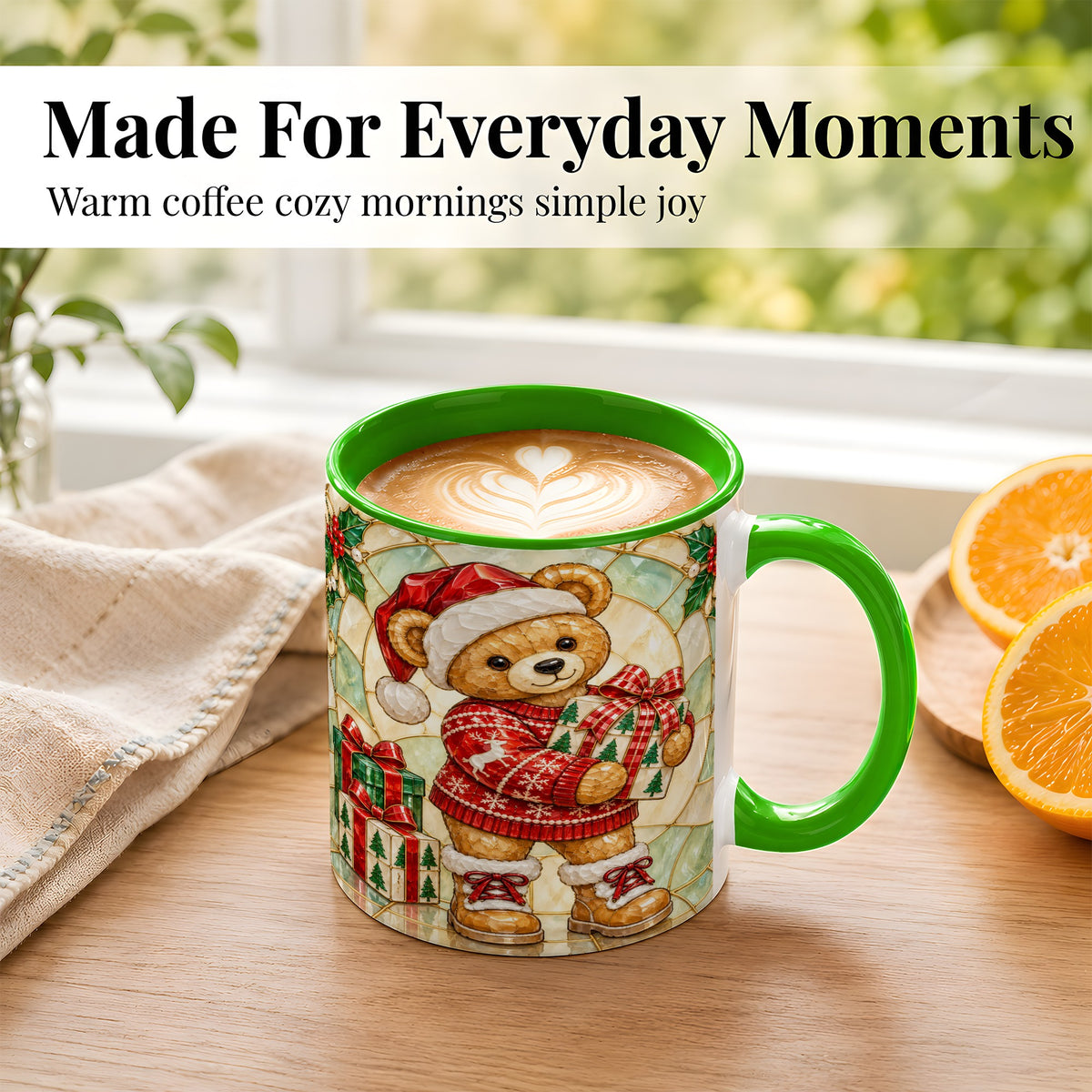 #pl[11oz|Green] Christmas Teddy Bear Coffee Mug, Winter Bear Mug, Ceramic Cup