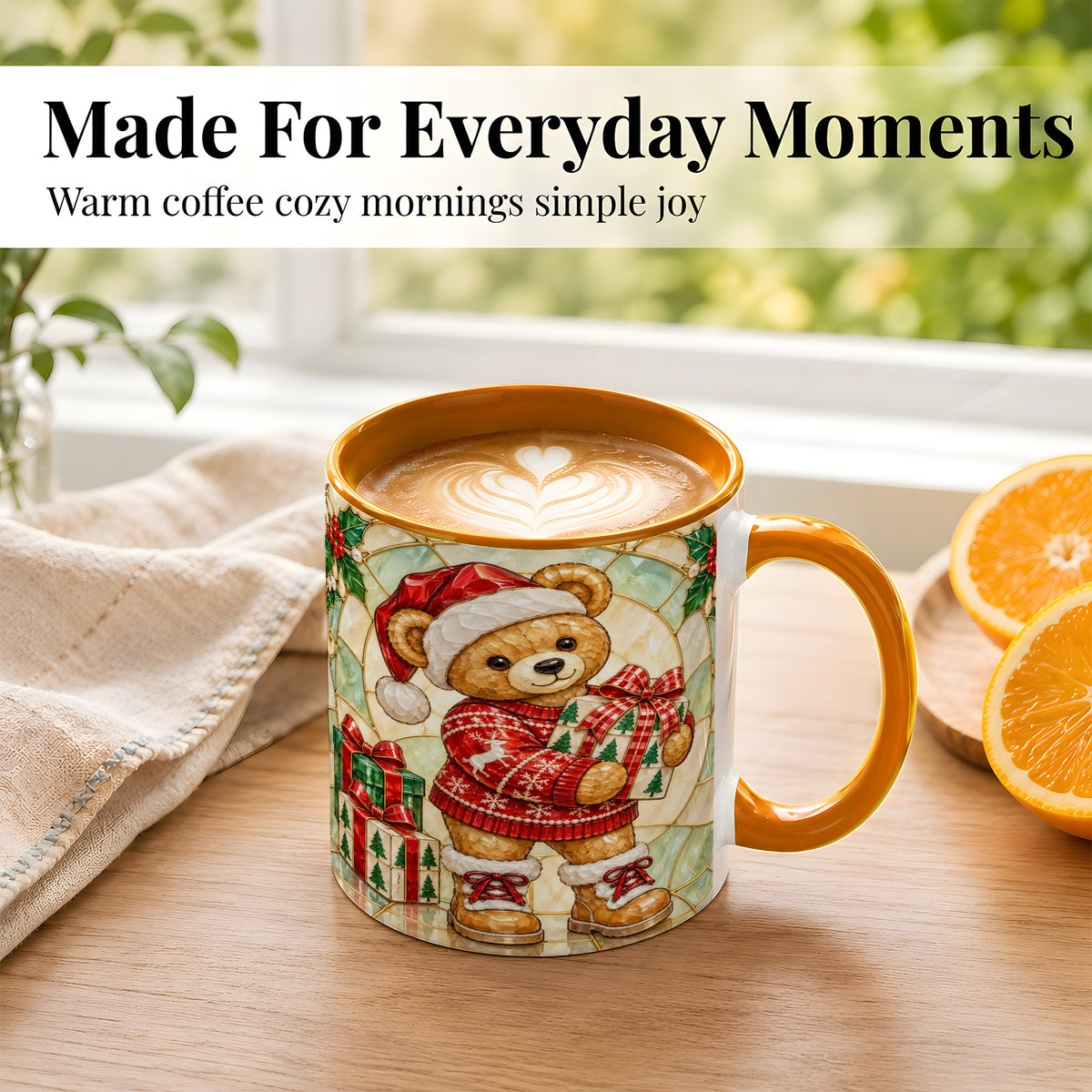 #pl[11oz|Orange] Christmas Teddy Bear Coffee Mug, Winter Bear Mug, Ceramic Cup