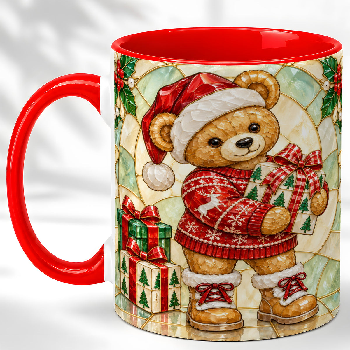 Christmas Teddy Bear Coffee Mug, Winter Bear Mug, Ceramic Cup