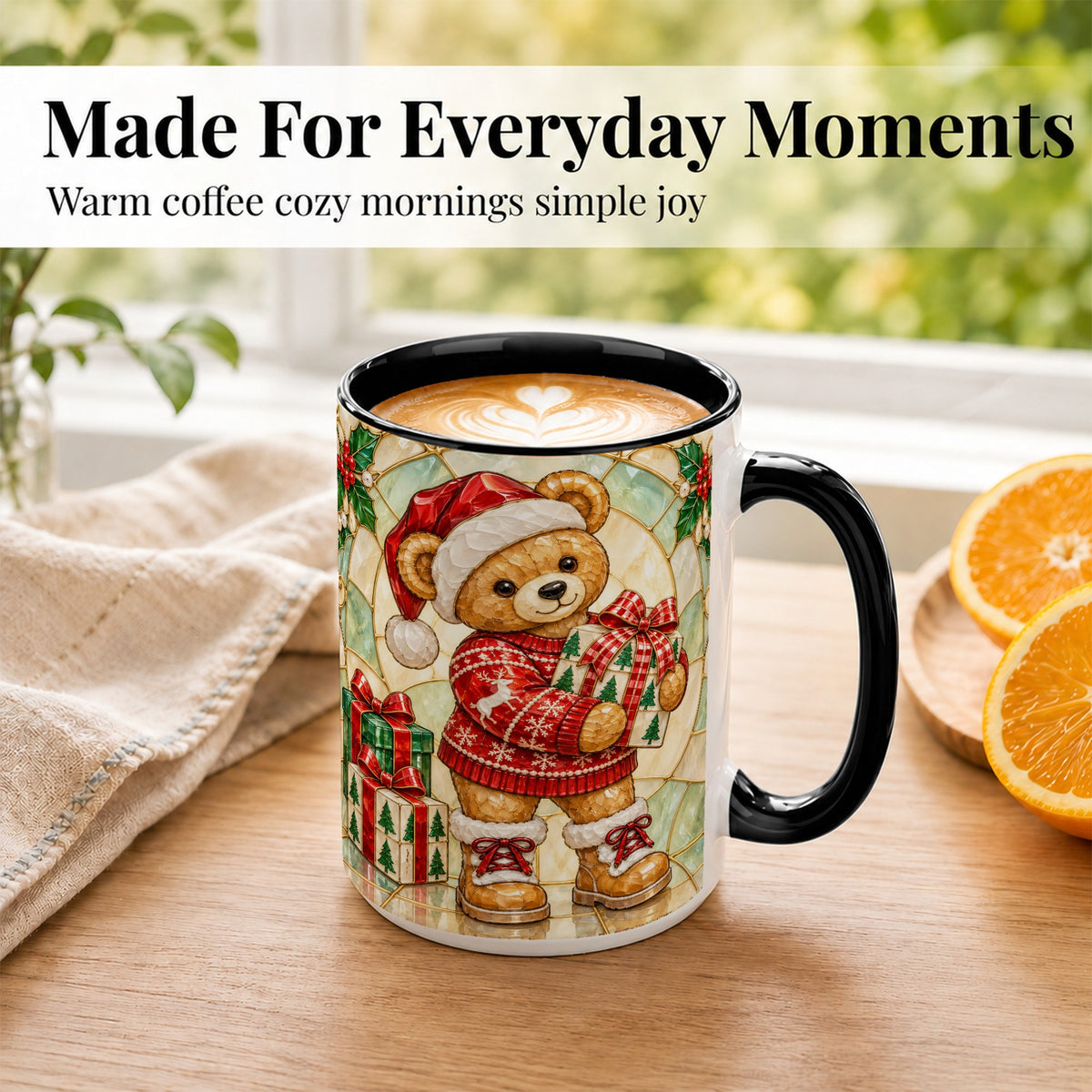 #pl[15oz|Black] Christmas Teddy Bear Coffee Mug, Winter Bear Mug, Ceramic Cup