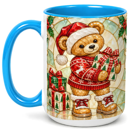 #pl[15oz|Blue] Christmas Teddy Bear Coffee Mug, Winter Bear Mug, Ceramic Cup