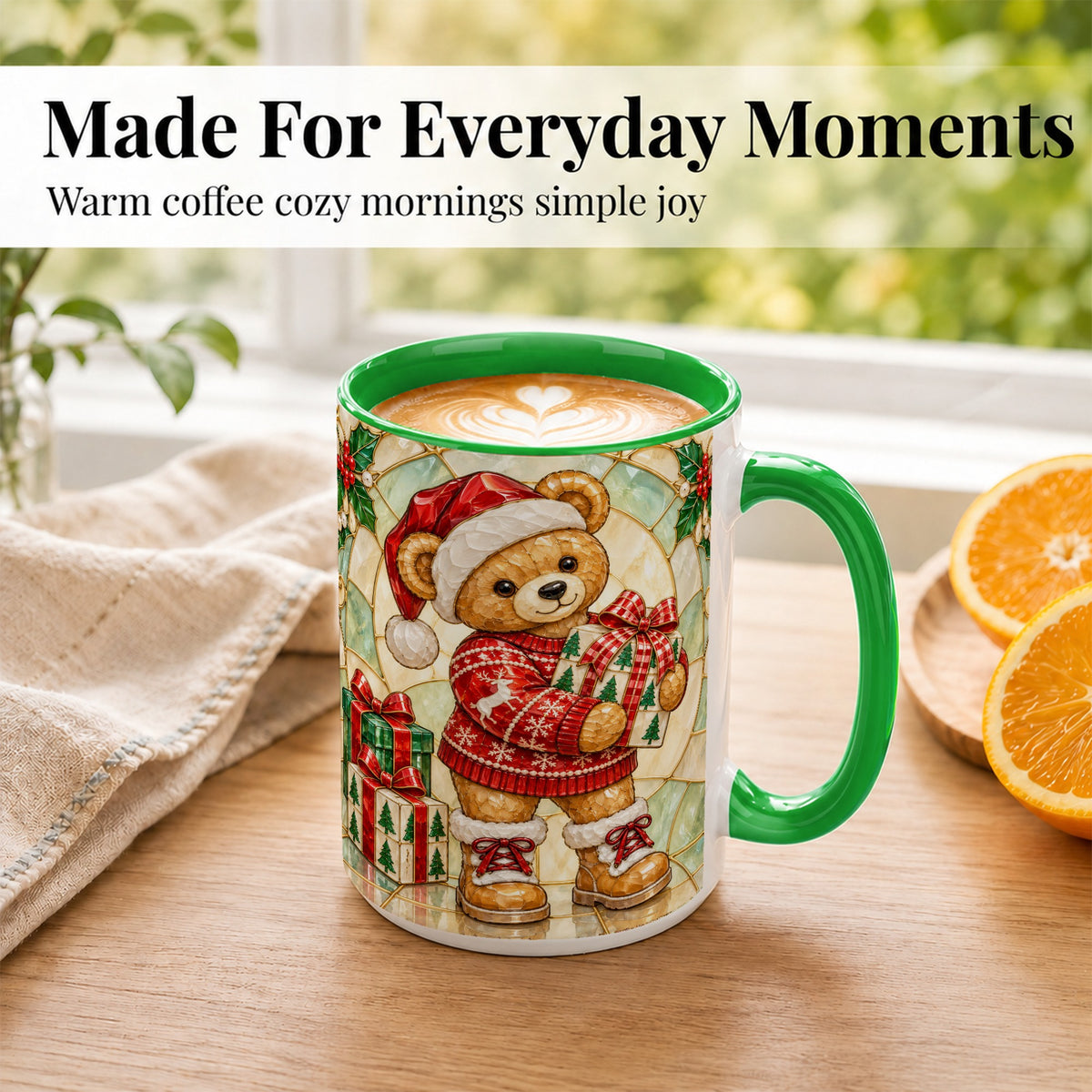 #pl[15oz|Green] Christmas Teddy Bear Coffee Mug, Winter Bear Mug, Ceramic Cup
