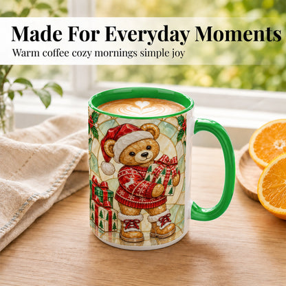 #pl[15oz|Green] Christmas Teddy Bear Coffee Mug, Winter Bear Mug, Ceramic Cup