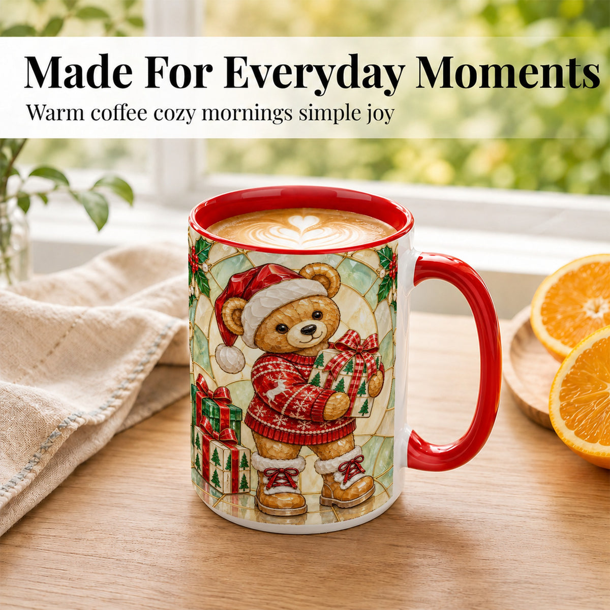 #pl[15oz|Red] Christmas Teddy Bear Coffee Mug, Winter Bear Mug, Ceramic Cup