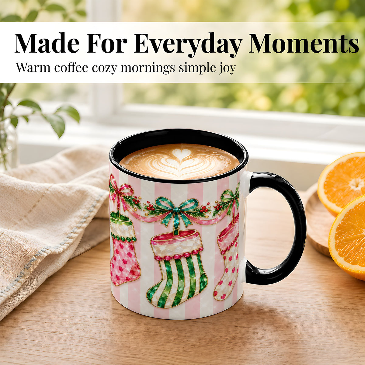 #pl[11oz|Black] Jeweled Christmas Stockings Coffee Mug, Holiday Stocking Mug, Ceramic Cup