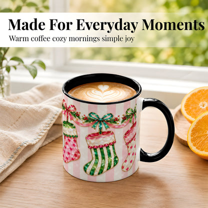#pl[11oz|Black] Jeweled Christmas Stockings Coffee Mug, Holiday Stocking Mug, Ceramic Cup