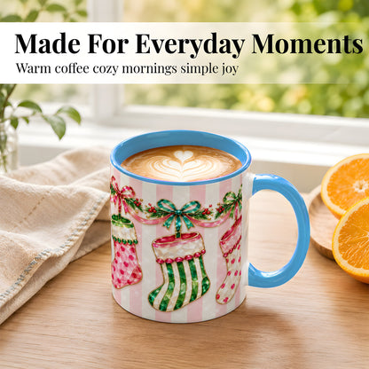 #pl[11oz|Blue] Jeweled Christmas Stockings Coffee Mug, Holiday Stocking Mug, Ceramic Cup