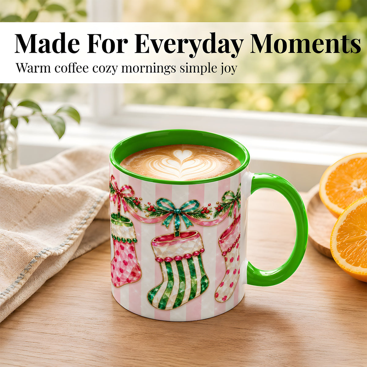 #pl[11oz|Green] Jeweled Christmas Stockings Coffee Mug, Holiday Stocking Mug, Ceramic Cup