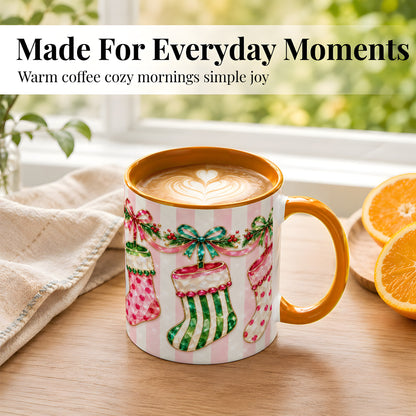 #pl[11oz|Orange] Jeweled Christmas Stockings Coffee Mug, Holiday Stocking Mug, Ceramic Cup