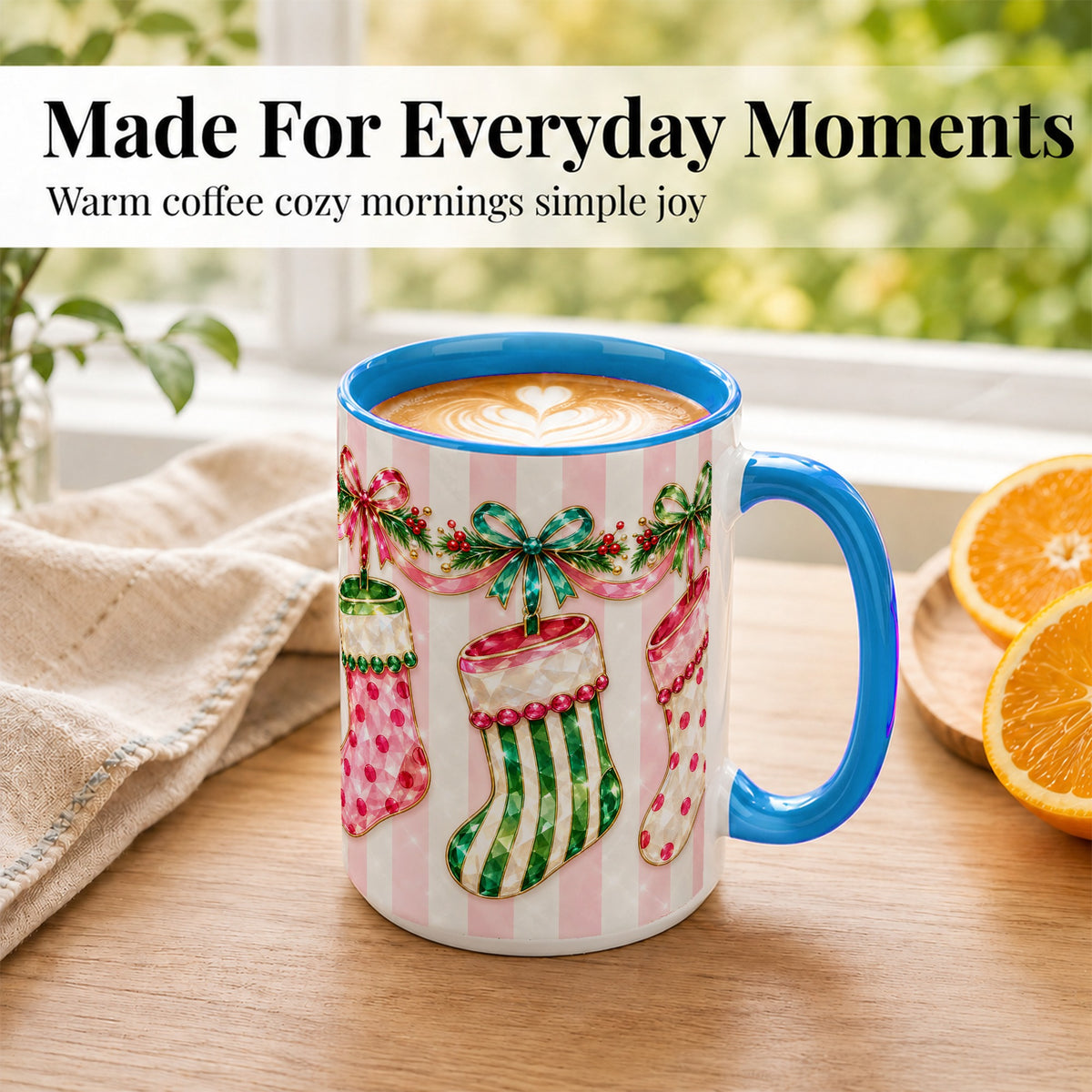 #pl[15oz|Blue] Jeweled Christmas Stockings Coffee Mug, Holiday Stocking Mug, Ceramic Cup