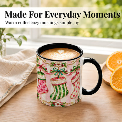 #pl[11oz|Black] Ornate Christmas Stockings Coffee Mug, Jeweled Holiday Mug, Ceramic Cup