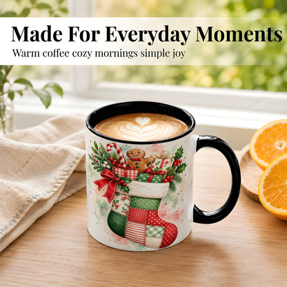 #pl[11oz|Black] Watercolor Gingerbread Stocking Coffee Mug, Holiday Mug, Ceramic Cup