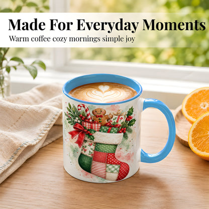 #pl[11oz|Blue] Watercolor Gingerbread Stocking Coffee Mug, Holiday Mug, Ceramic Cup
