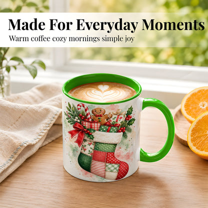 #pl[11oz|Green] Watercolor Gingerbread Stocking Coffee Mug, Holiday Mug, Ceramic Cup
