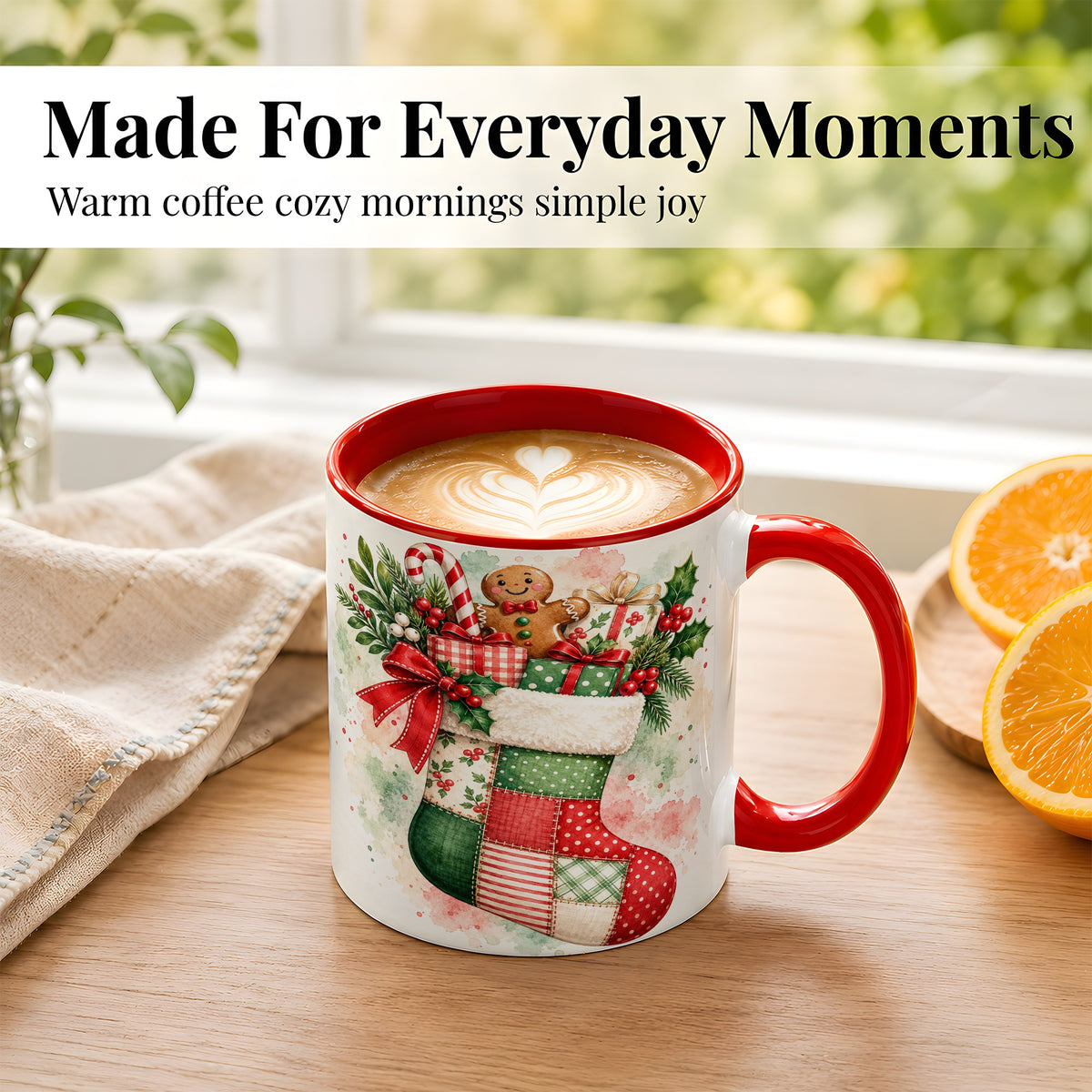 #pl[11oz|Red] Watercolor Gingerbread Stocking Coffee Mug, Holiday Mug, Ceramic Cup