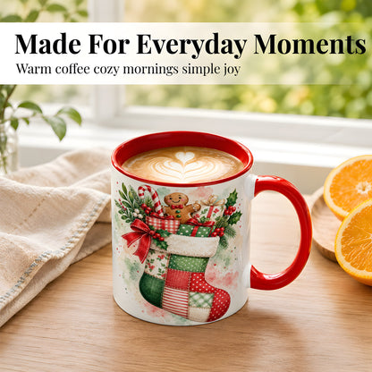#pl[11oz|Red] Watercolor Gingerbread Stocking Coffee Mug, Holiday Mug, Ceramic Cup