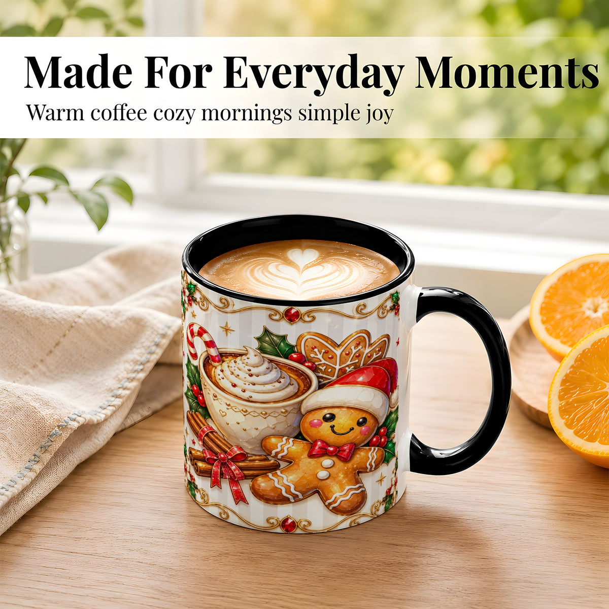 #pl[11oz|Black] Gingerbread Cocoa Coffee Mug, Christmas Cookie Mug, Ceramic Cup