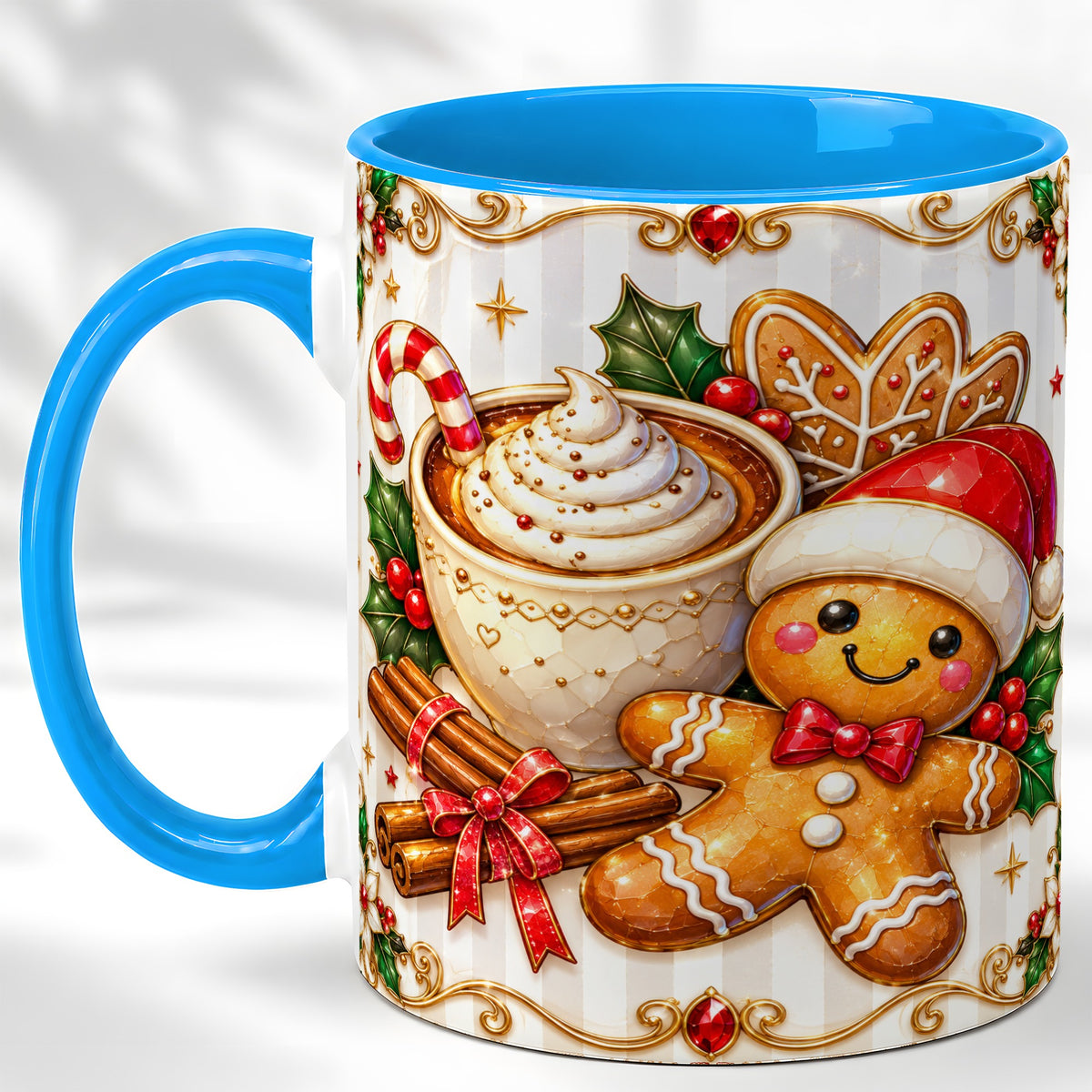 #pl[11oz|Blue] Gingerbread Cocoa Coffee Mug, Christmas Cookie Mug, Ceramic Cup