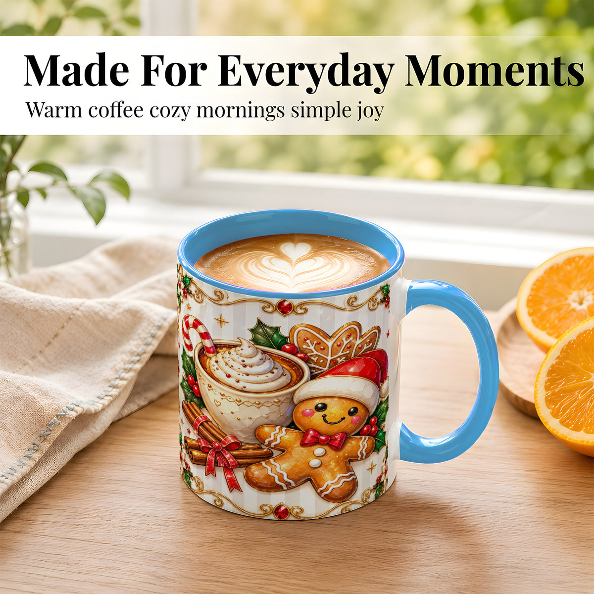 #pl[11oz|Blue] Gingerbread Cocoa Coffee Mug, Christmas Cookie Mug, Ceramic Cup