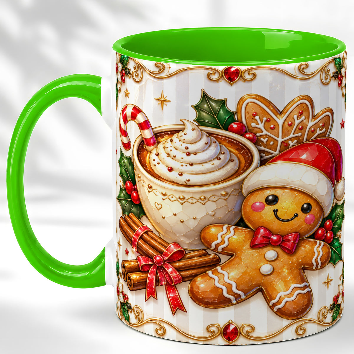#pl[11oz|Green] Gingerbread Cocoa Coffee Mug, Christmas Cookie Mug, Ceramic Cup