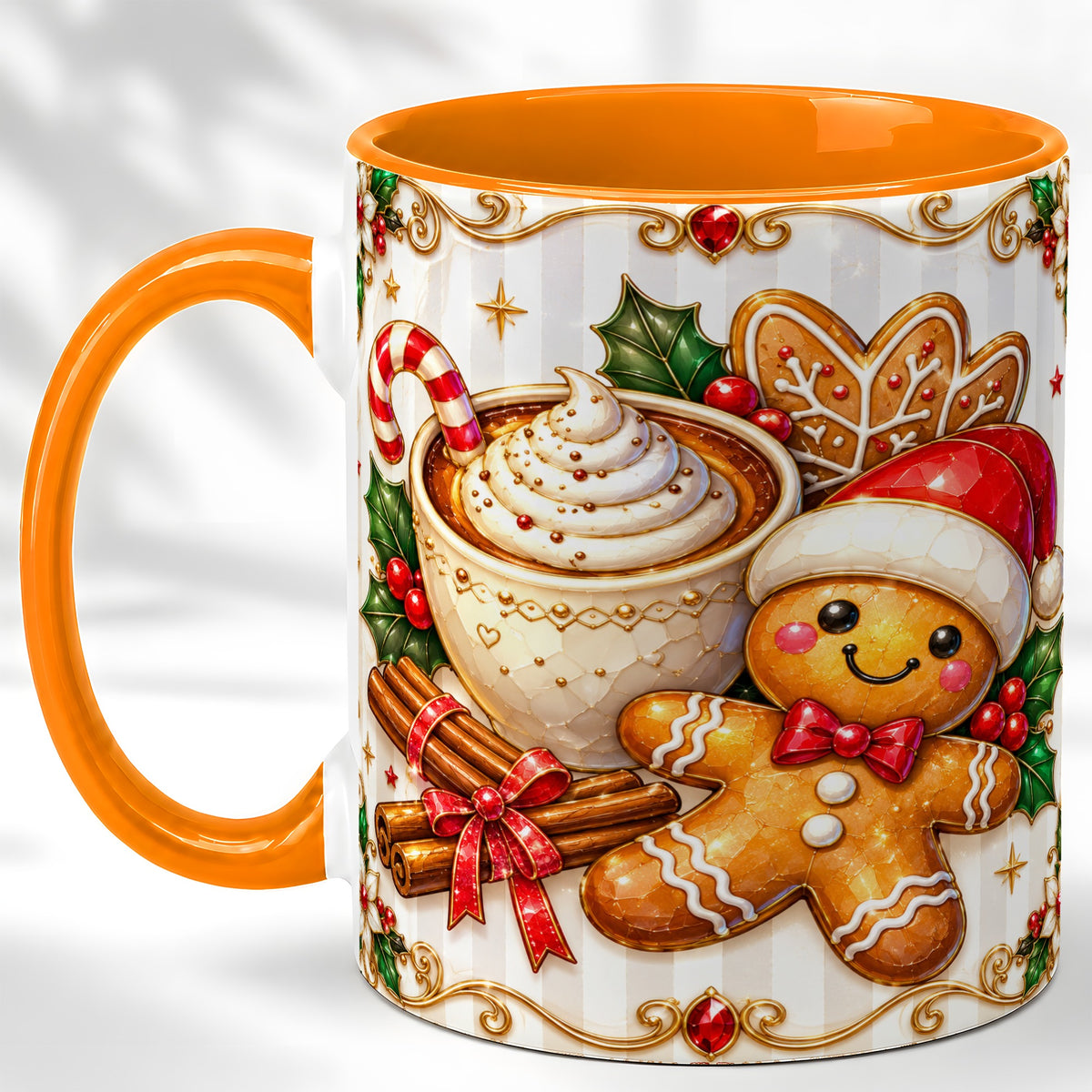 #pl[11oz|Orange] Gingerbread Cocoa Coffee Mug, Christmas Cookie Mug, Ceramic Cup