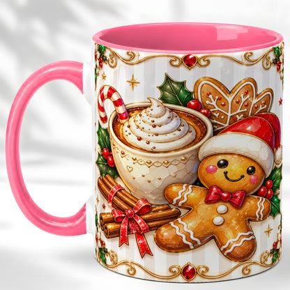 #pl[11oz|Pink] Gingerbread Cocoa Coffee Mug, Christmas Cookie Mug, Ceramic Cup