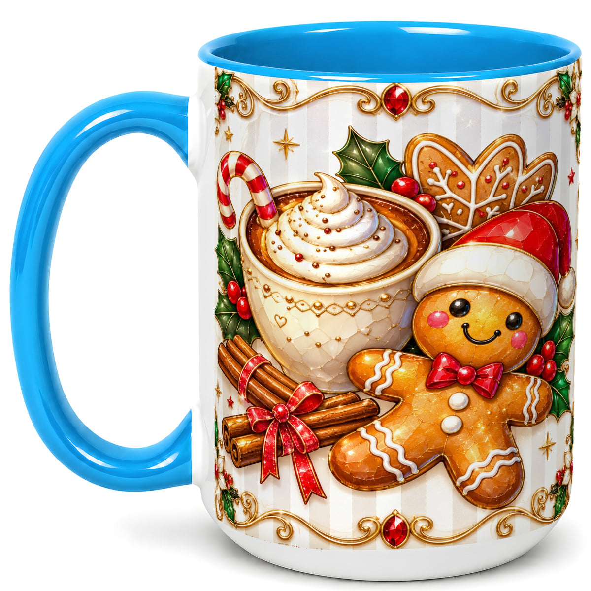 #pl[15oz|Blue] Gingerbread Cocoa Coffee Mug, Christmas Cookie Mug, Ceramic Cup