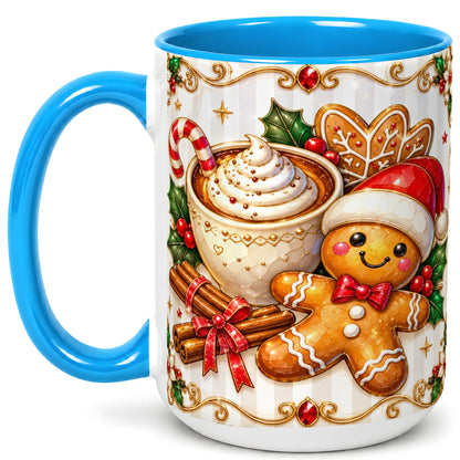 #pl[15oz|Blue] Gingerbread Cocoa Coffee Mug, Christmas Cookie Mug, Ceramic Cup