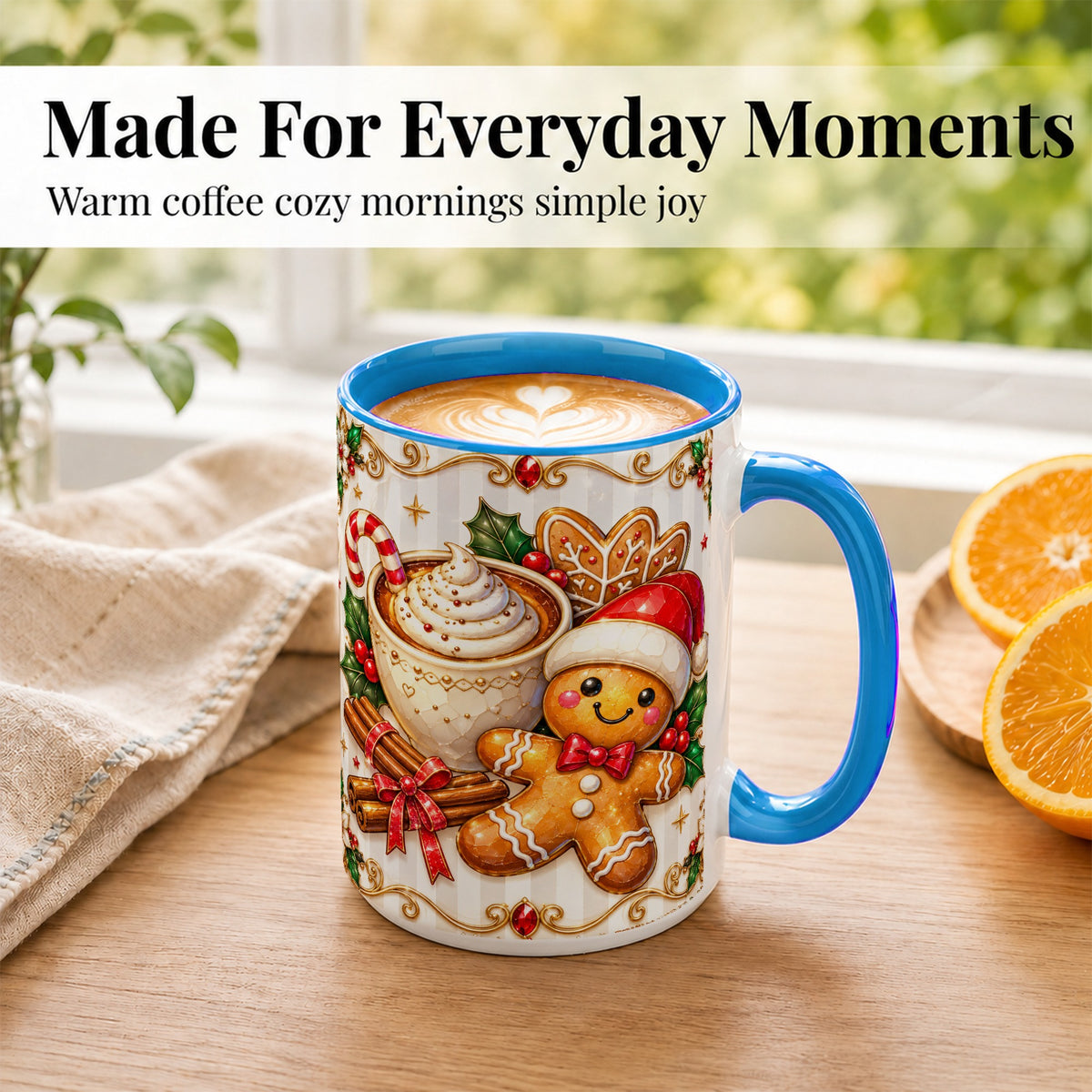 #pl[15oz|Blue] Gingerbread Cocoa Coffee Mug, Christmas Cookie Mug, Ceramic Cup