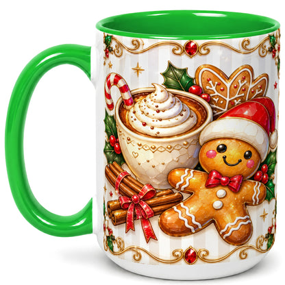 #pl[15oz|Green] Gingerbread Cocoa Coffee Mug, Christmas Cookie Mug, Ceramic Cup