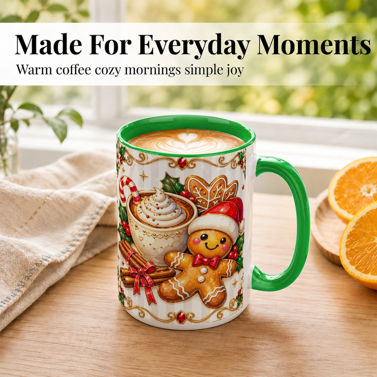 #pl[15oz|Green] Gingerbread Cocoa Coffee Mug, Christmas Cookie Mug, Ceramic Cup