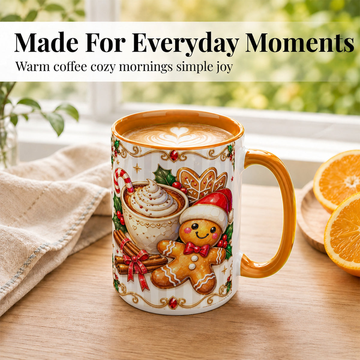 #pl[15oz|Orange] Gingerbread Cocoa Coffee Mug, Christmas Cookie Mug, Ceramic Cup