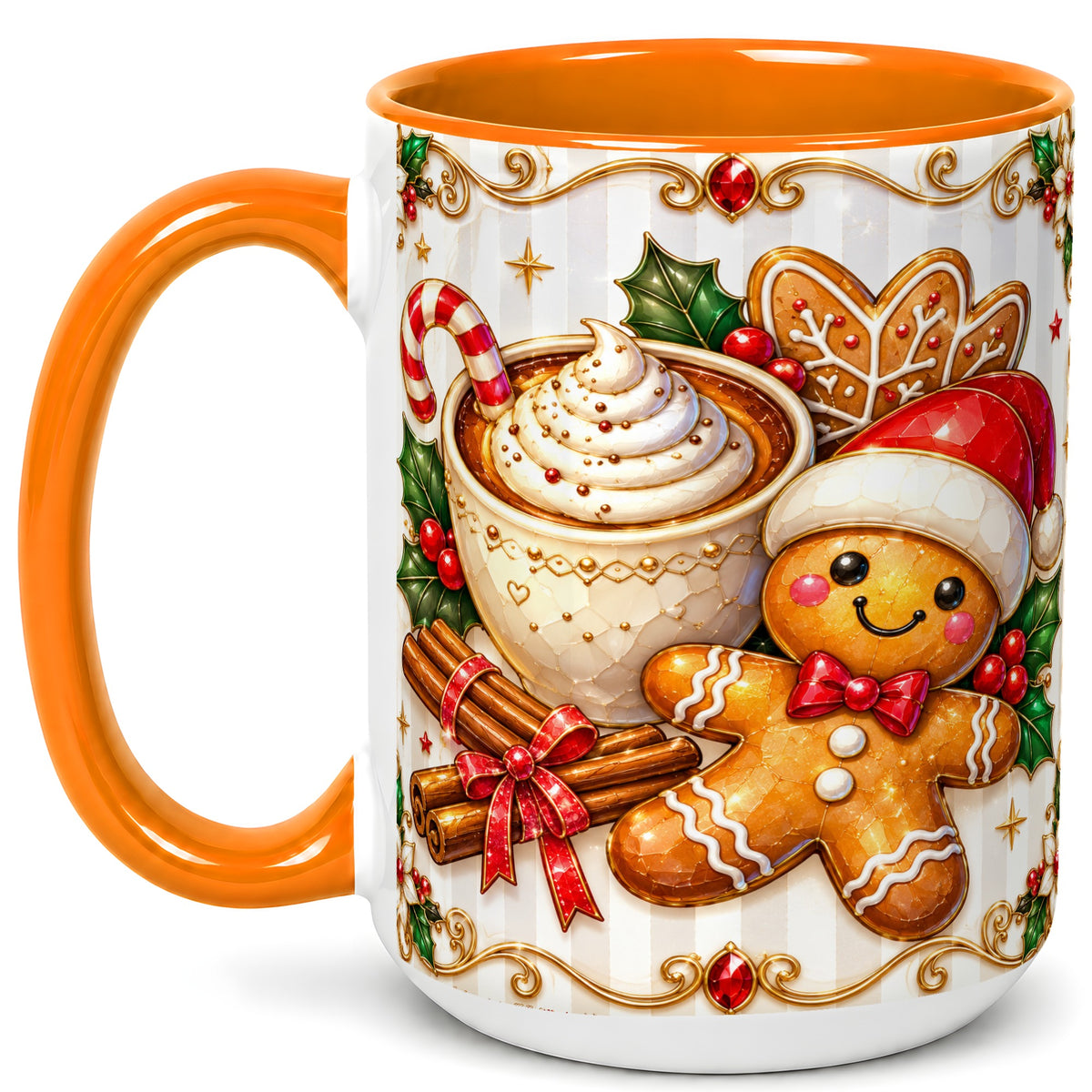 #pl[15oz|Orange] Gingerbread Cocoa Coffee Mug, Christmas Cookie Mug, Ceramic Cup