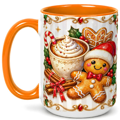 #pl[15oz|Orange] Gingerbread Cocoa Coffee Mug, Christmas Cookie Mug, Ceramic Cup
