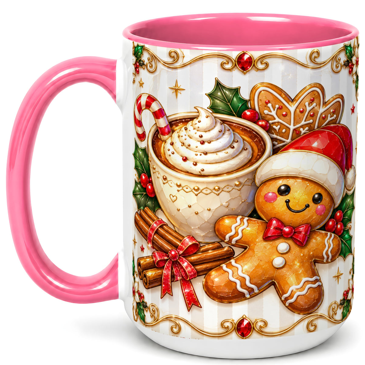 #pl[15oz|Pink] Gingerbread Cocoa Coffee Mug, Christmas Cookie Mug, Ceramic Cup