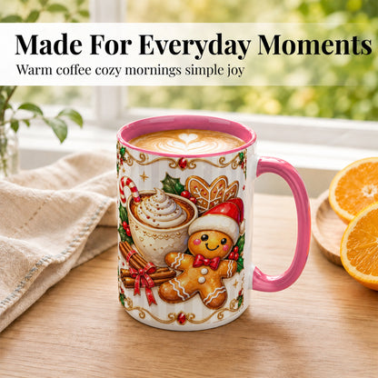 #pl[15oz|Pink] Gingerbread Cocoa Coffee Mug, Christmas Cookie Mug, Ceramic Cup