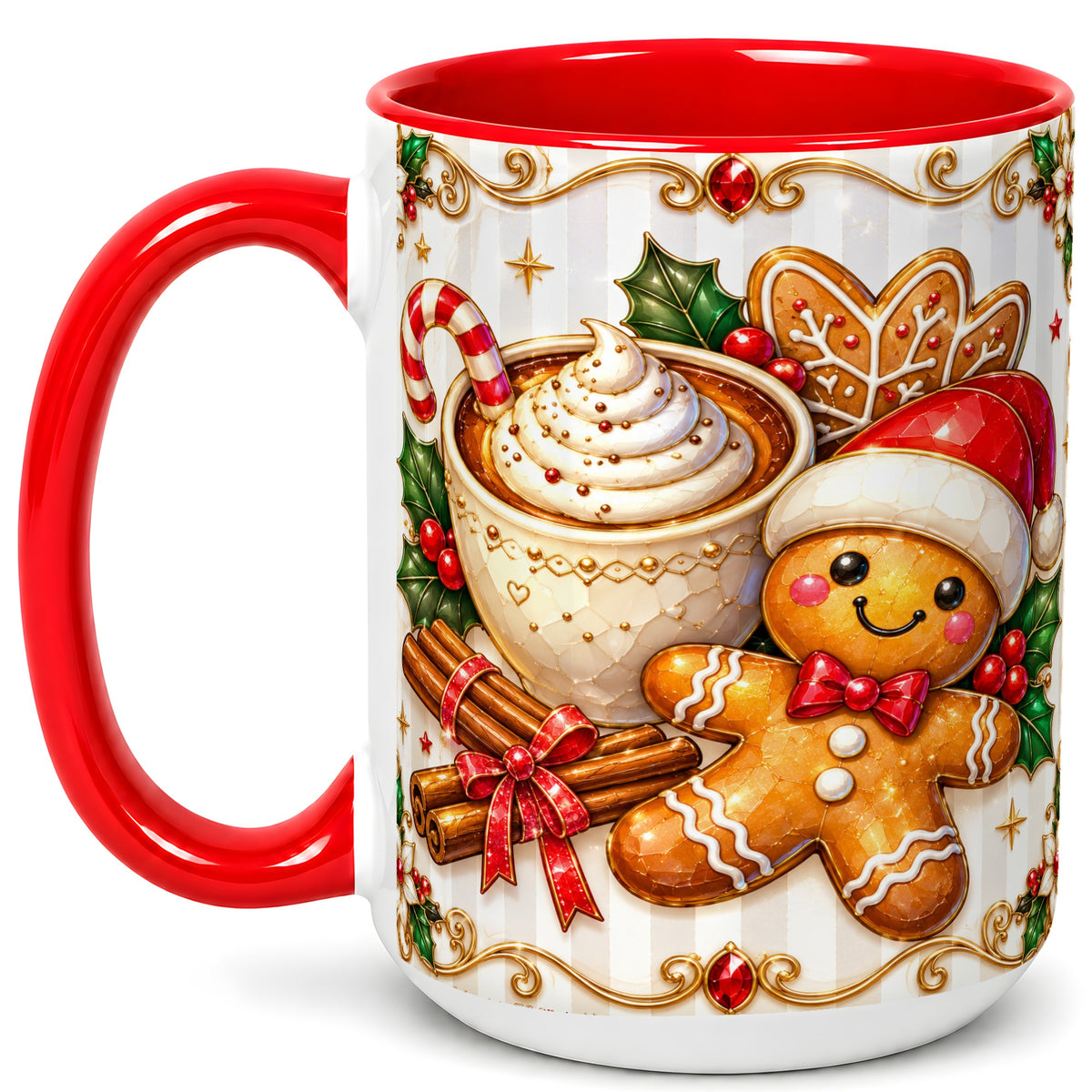 #pl[15oz|Red] Gingerbread Cocoa Coffee Mug, Christmas Cookie Mug, Ceramic Cup