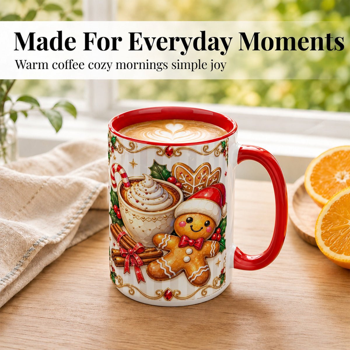 #pl[15oz|Red] Gingerbread Cocoa Coffee Mug, Christmas Cookie Mug, Ceramic Cup