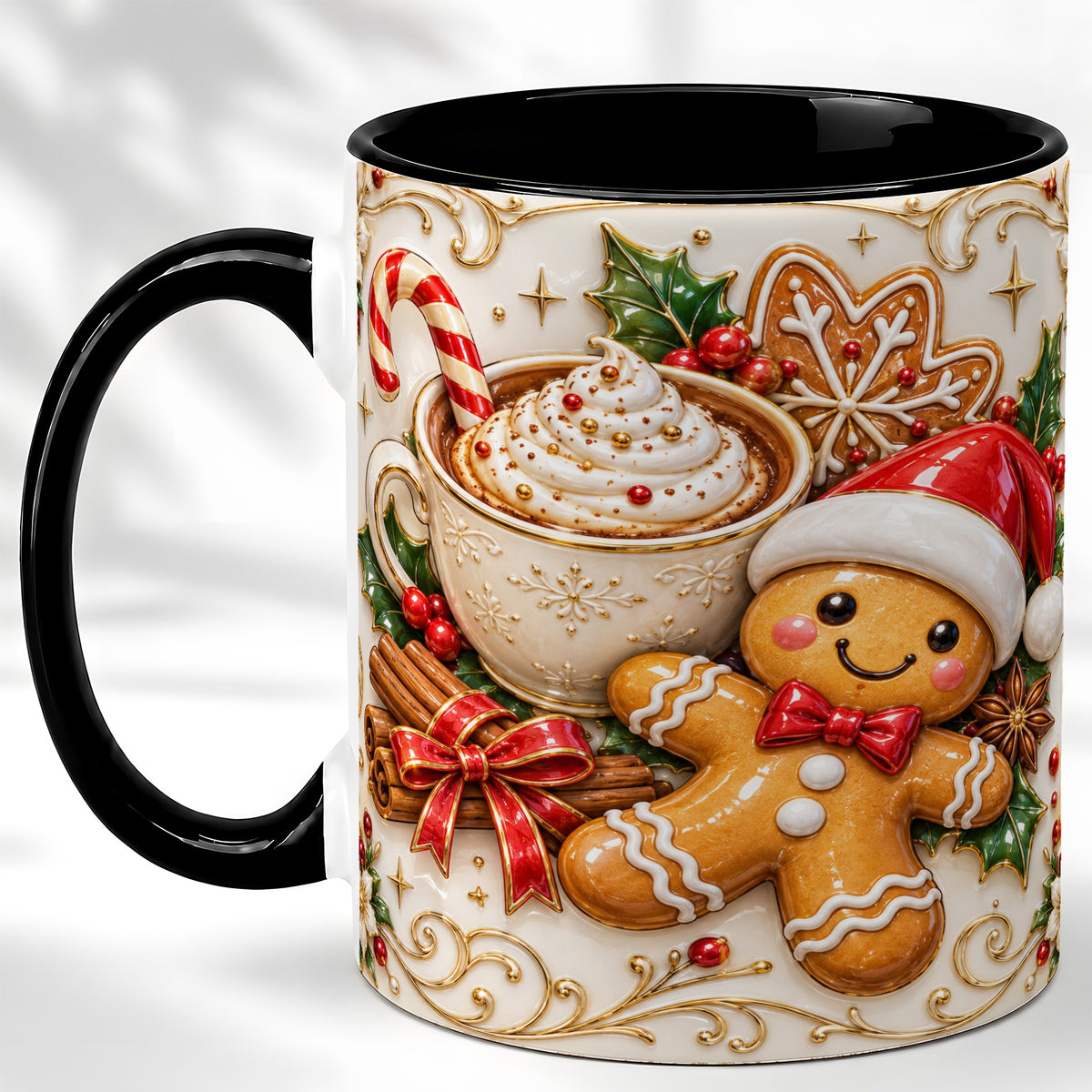 #pl[11oz|Black] Gingerbread Cocoa Coffee Mug, Christmas Mug, Ceramic Cup