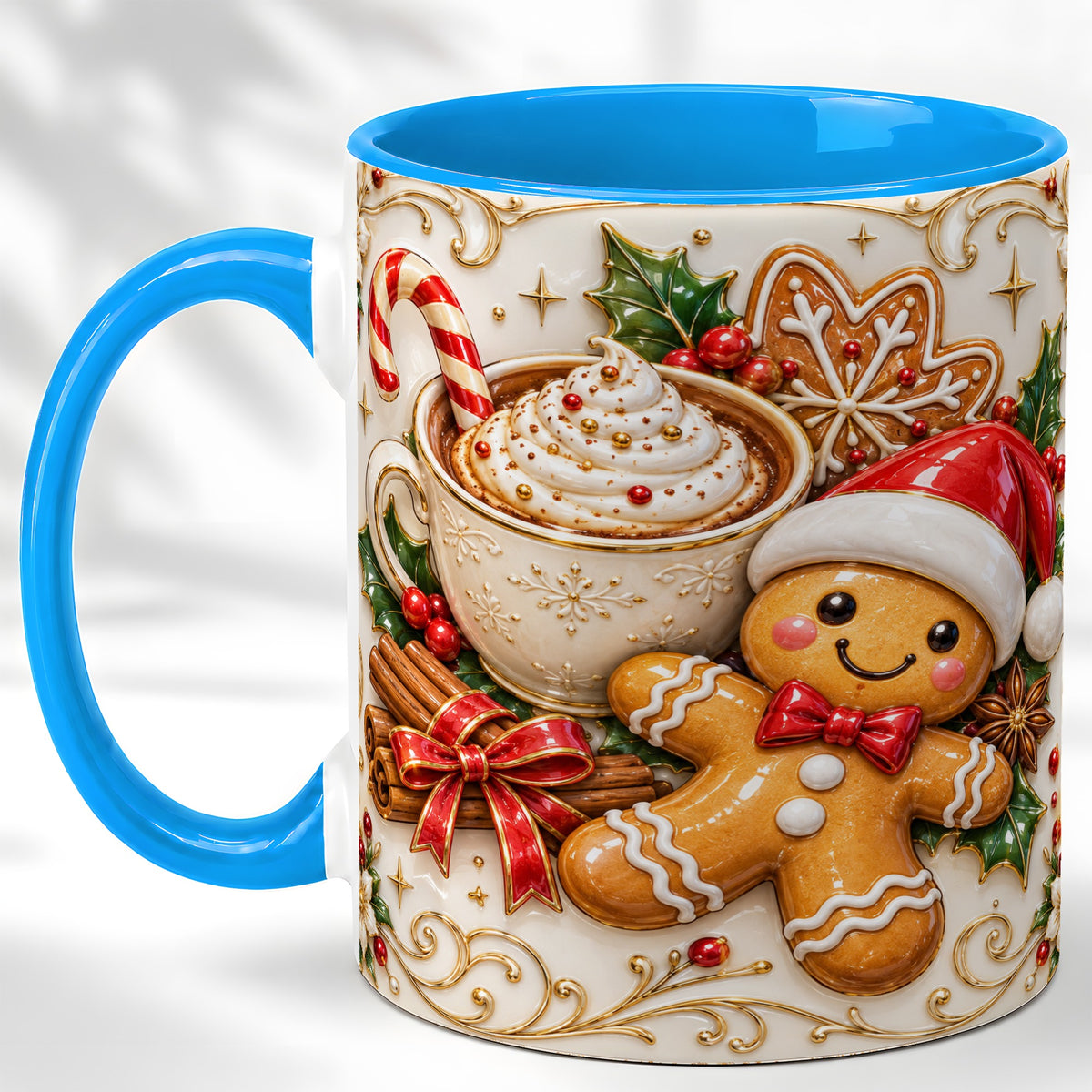 #pl[11oz|Blue] Gingerbread Cocoa Coffee Mug, Christmas Mug, Ceramic Cup
