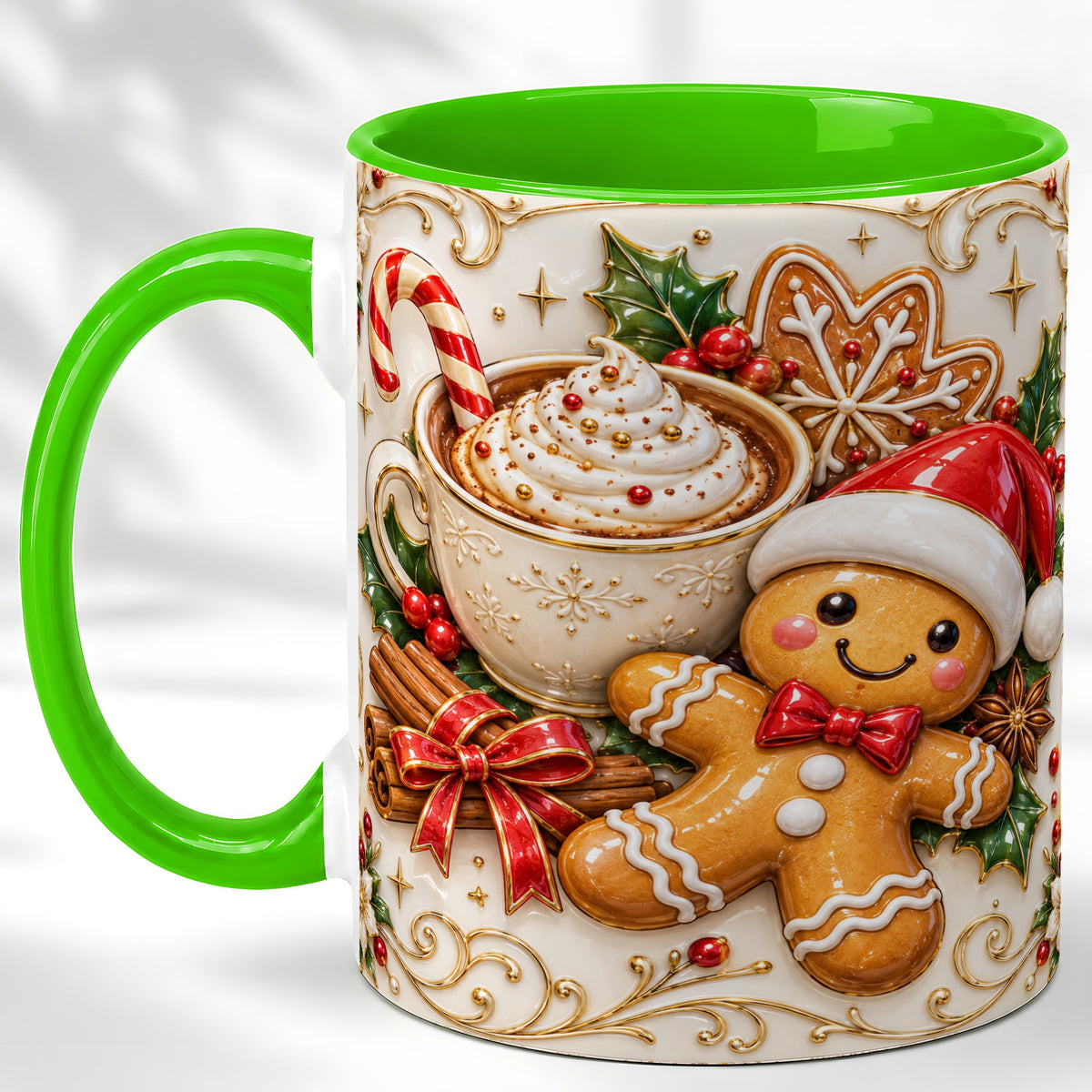 #pl[11oz|Green] Gingerbread Cocoa Coffee Mug, Christmas Mug, Ceramic Cup