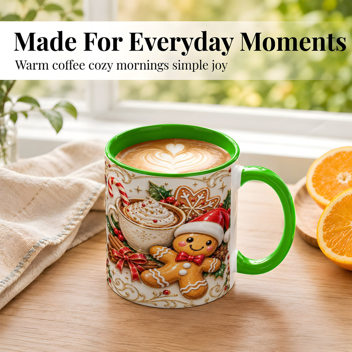 #pl[11oz|Green] Gingerbread Cocoa Coffee Mug, Christmas Mug, Ceramic Cup
