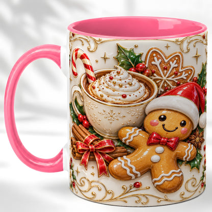 #pl[11oz|Pink] Gingerbread Cocoa Coffee Mug, Christmas Mug, Ceramic Cup