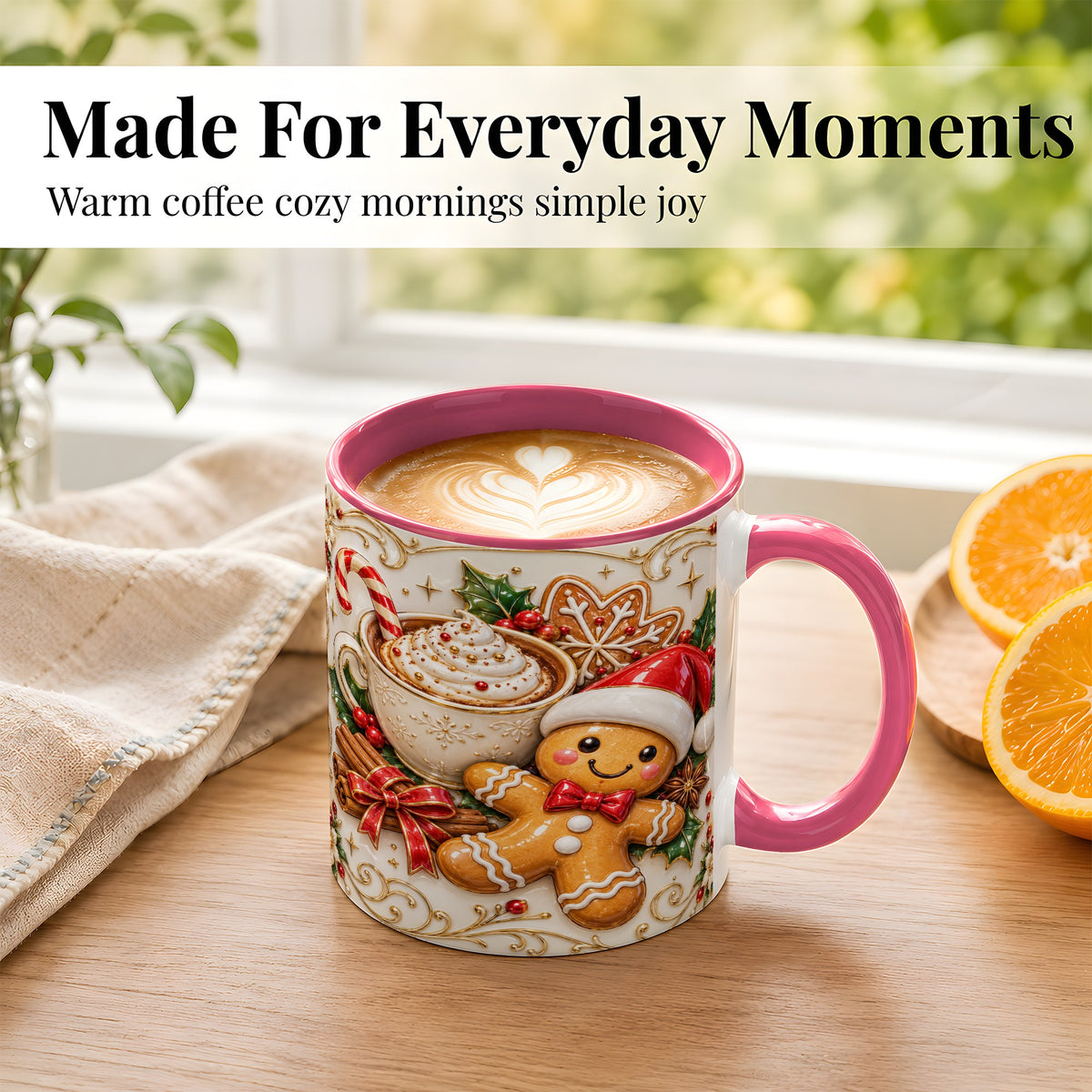 #pl[11oz|Pink] Gingerbread Cocoa Coffee Mug, Christmas Mug, Ceramic Cup